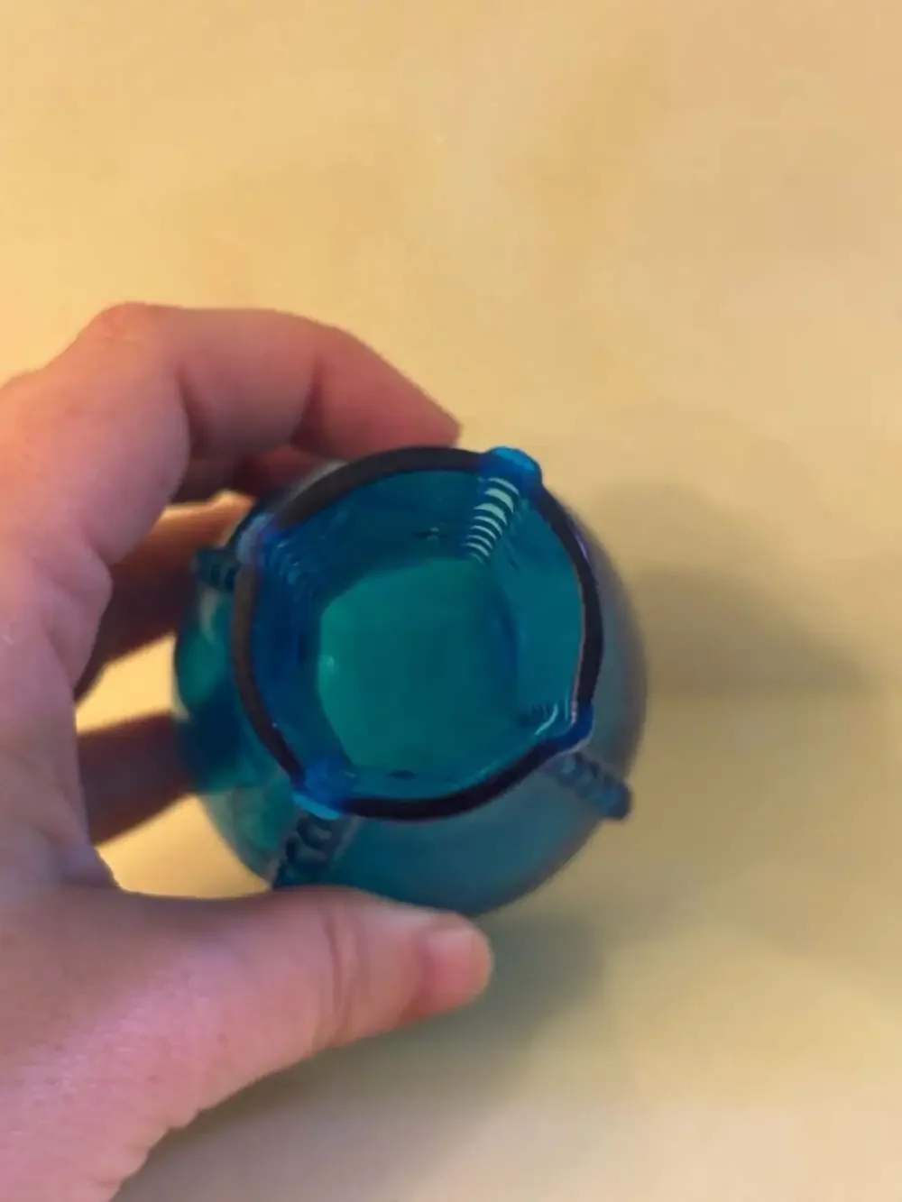 Vintage Indiana Glass Company Blue Glass mini Bud Vase with Beaded Edge